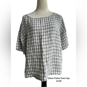 EILEEN Fisher Organic Linen Boxy Gingham top
